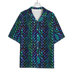 Turquoise Dragon Scales Pattern Print Rayon Hawaiian Shirt