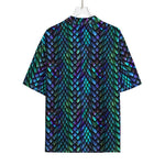 Turquoise Dragon Scales Pattern Print Rayon Hawaiian Shirt