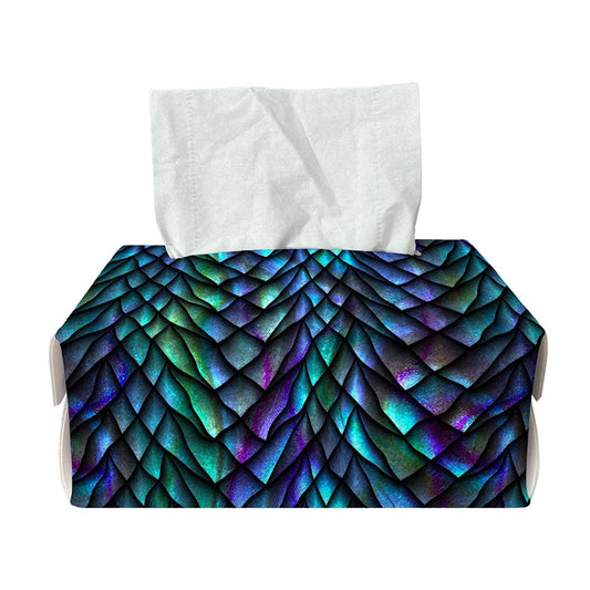 Turquoise Dragon Scales Pattern Print Rectangle Tissue Box Cover