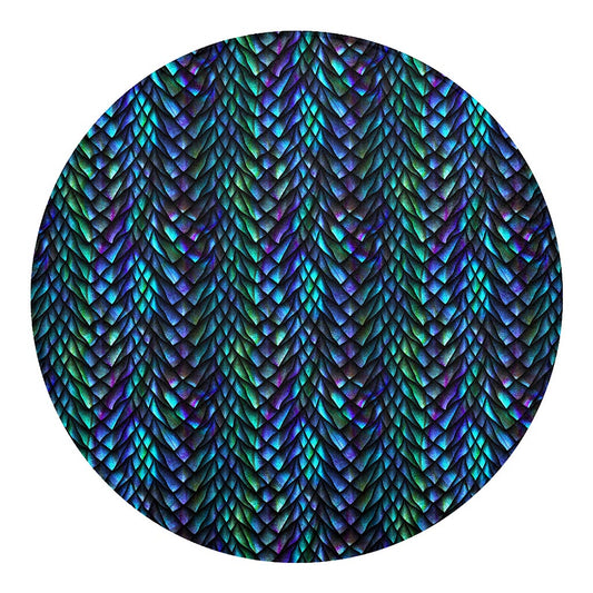 Turquoise Dragon Scales Pattern Print Round Blanket