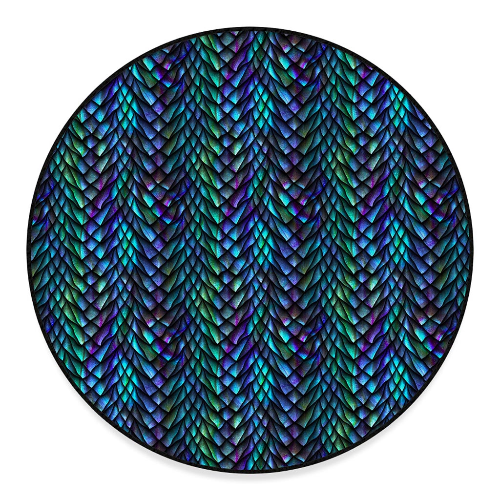 Turquoise Dragon Scales Pattern Print Round Floor Mat