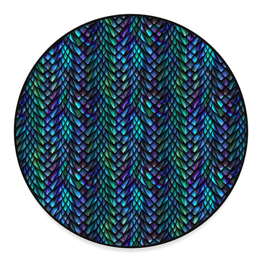 Turquoise Dragon Scales Pattern Print Round Floor Mat