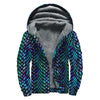 Turquoise Dragon Scales Pattern Print Sherpa Lined Zip Up Hoodie