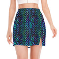 Turquoise Dragon Scales Pattern Print Side Slit Mini Skirt