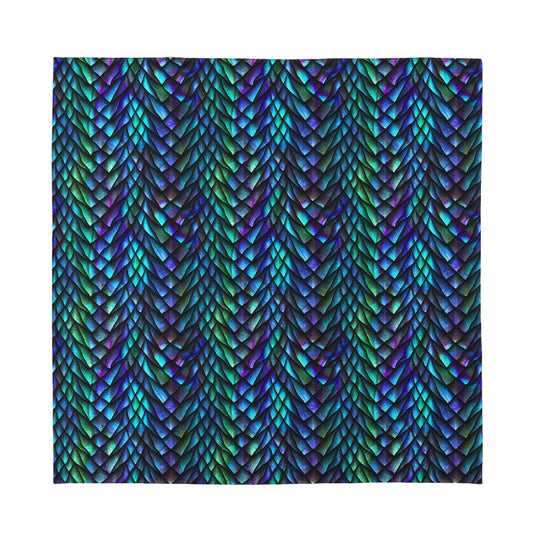 Turquoise Dragon Scales Pattern Print Silk Bandana