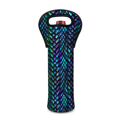 Turquoise Dragon Scales Pattern Print Single Neoprene Wine Tote