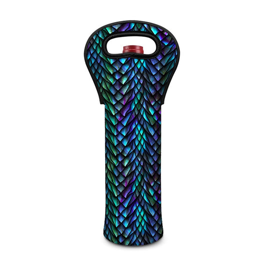 Turquoise Dragon Scales Pattern Print Single Neoprene Wine Tote