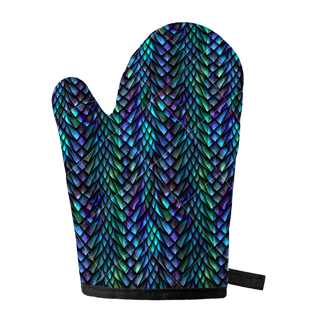 Turquoise Dragon Scales Pattern Print Single Oven Mitt
