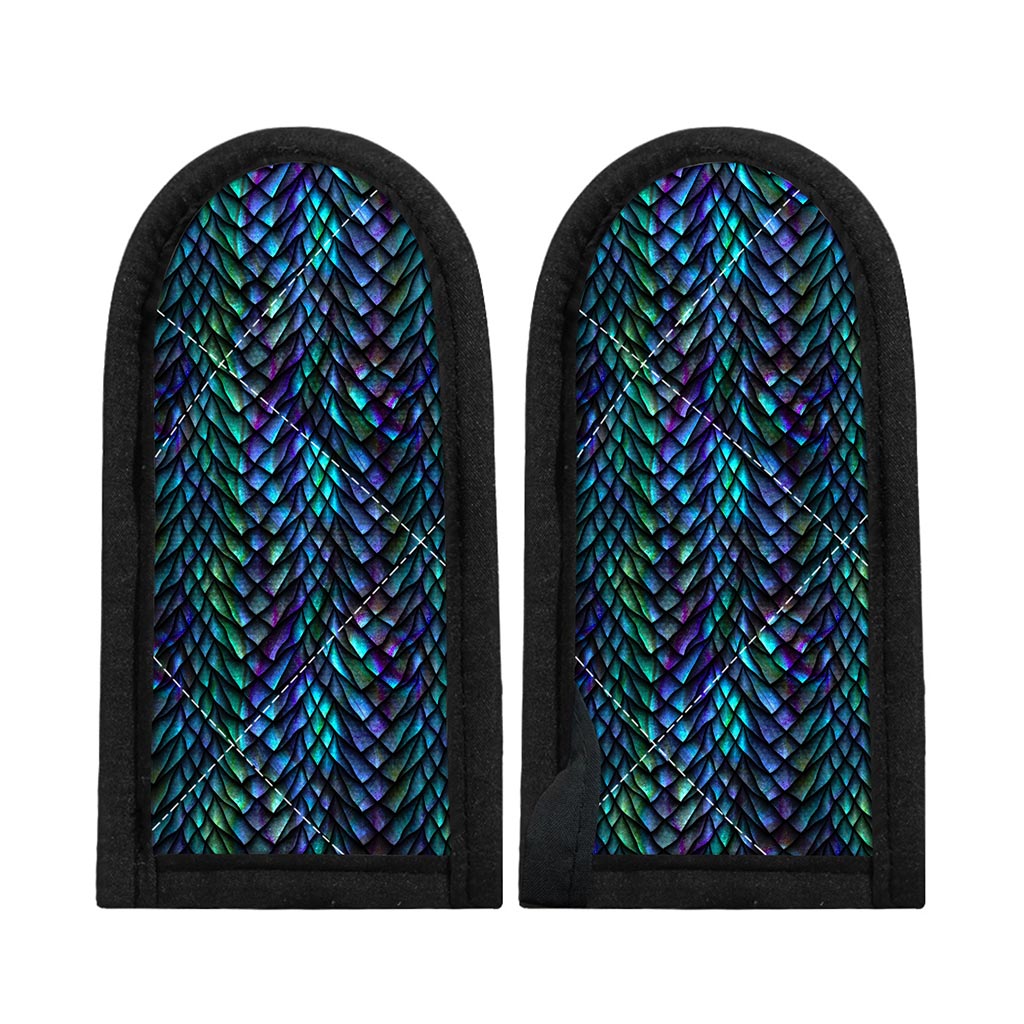 Turquoise Dragon Scales Pattern Print Skillet Handle Cover