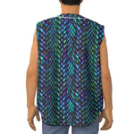 Turquoise Dragon Scales Pattern Print Sleeveless Baseball Jersey