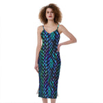 Turquoise Dragon Scales Pattern Print Slim Fit Midi Cami Dress