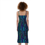 Turquoise Dragon Scales Pattern Print Slim Fit Midi Cami Dress