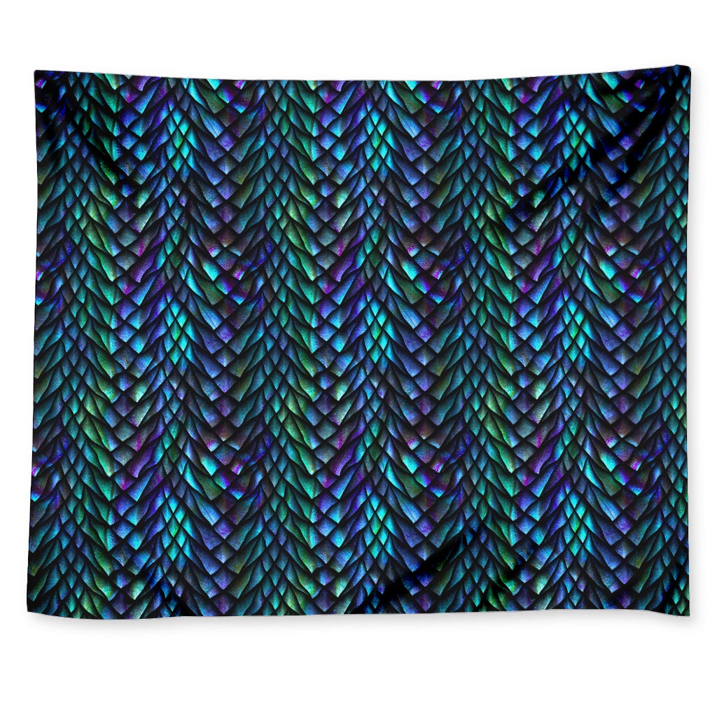 Turquoise Dragon Scales Pattern Print Tapestry