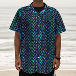 Turquoise Dragon Scales Pattern Print Textured Short Sleeve Shirt