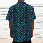 Turquoise Dragon Scales Pattern Print Textured Short Sleeve Shirt
