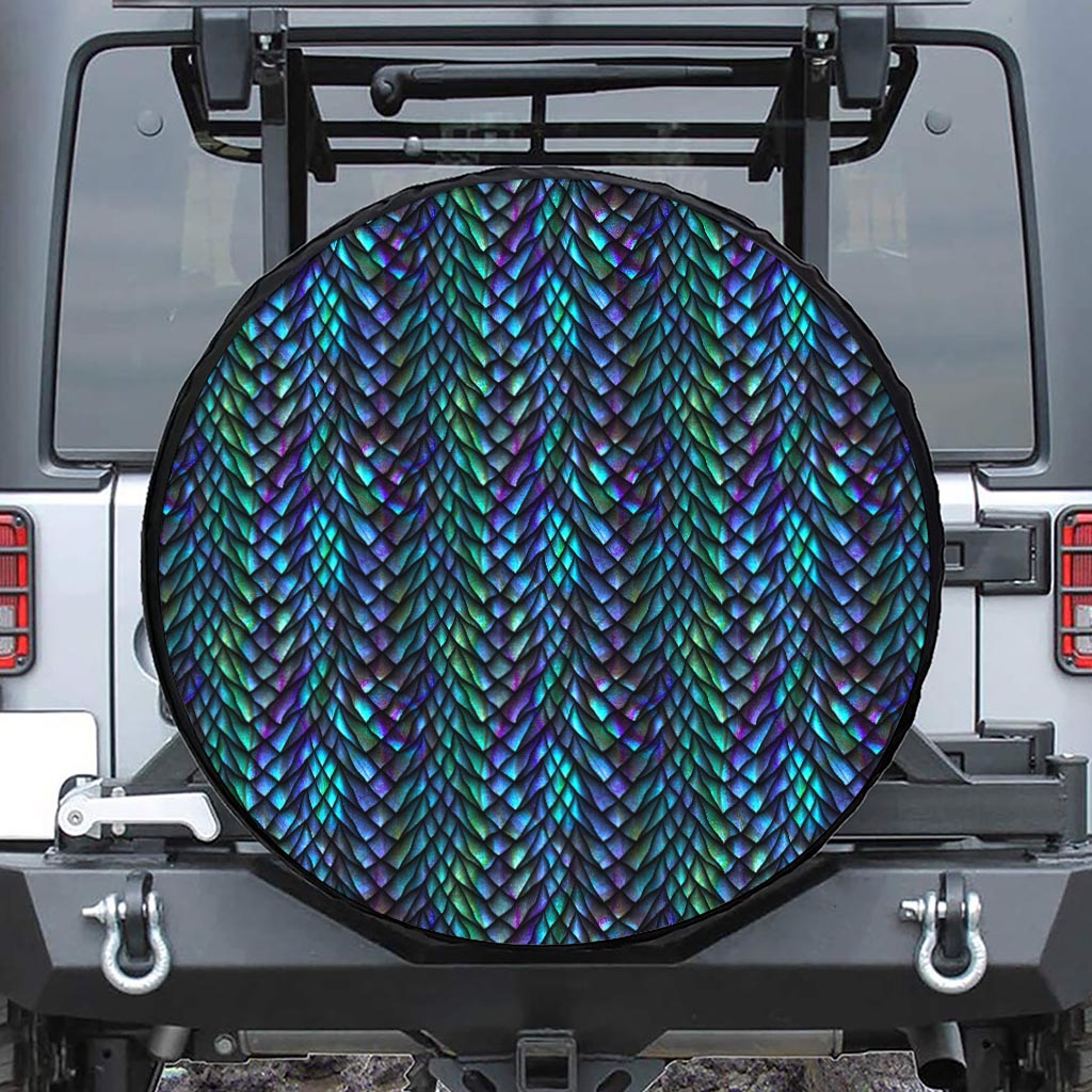 Turquoise Dragon Scales Pattern Print Tire Cover