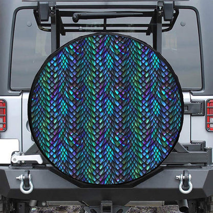 Turquoise Dragon Scales Pattern Print Tire Cover