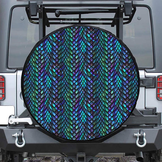 Turquoise Dragon Scales Pattern Print Tire Cover