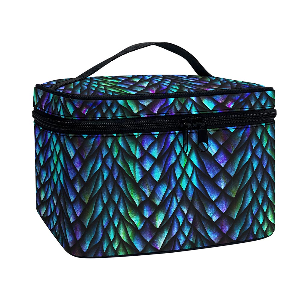 Turquoise Dragon Scales Pattern Print Travel Makeup Bag