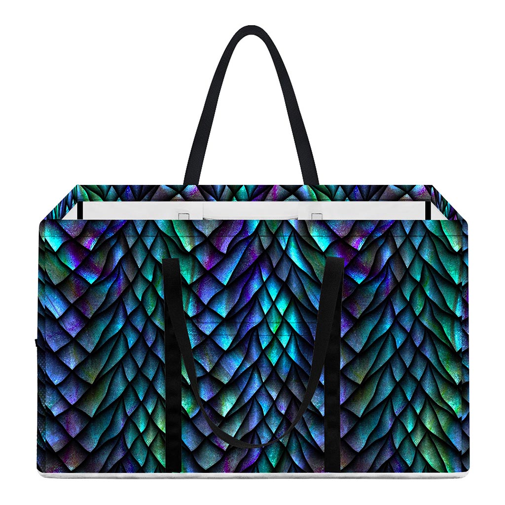 Turquoise Dragon Scales Pattern Print Utility Tote Bag