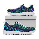 Turquoise Dragon Scales Pattern Print White Running Shoes