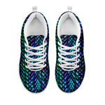 Turquoise Dragon Scales Pattern Print White Running Shoes