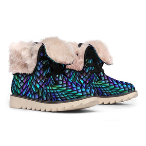 Turquoise Dragon Scales Pattern Print Winter Boots