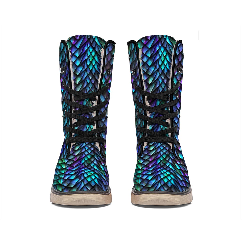 Turquoise Dragon Scales Pattern Print Winter Boots