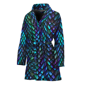 Turquoise Dragon Scales Pattern Print Women's Bathrobe