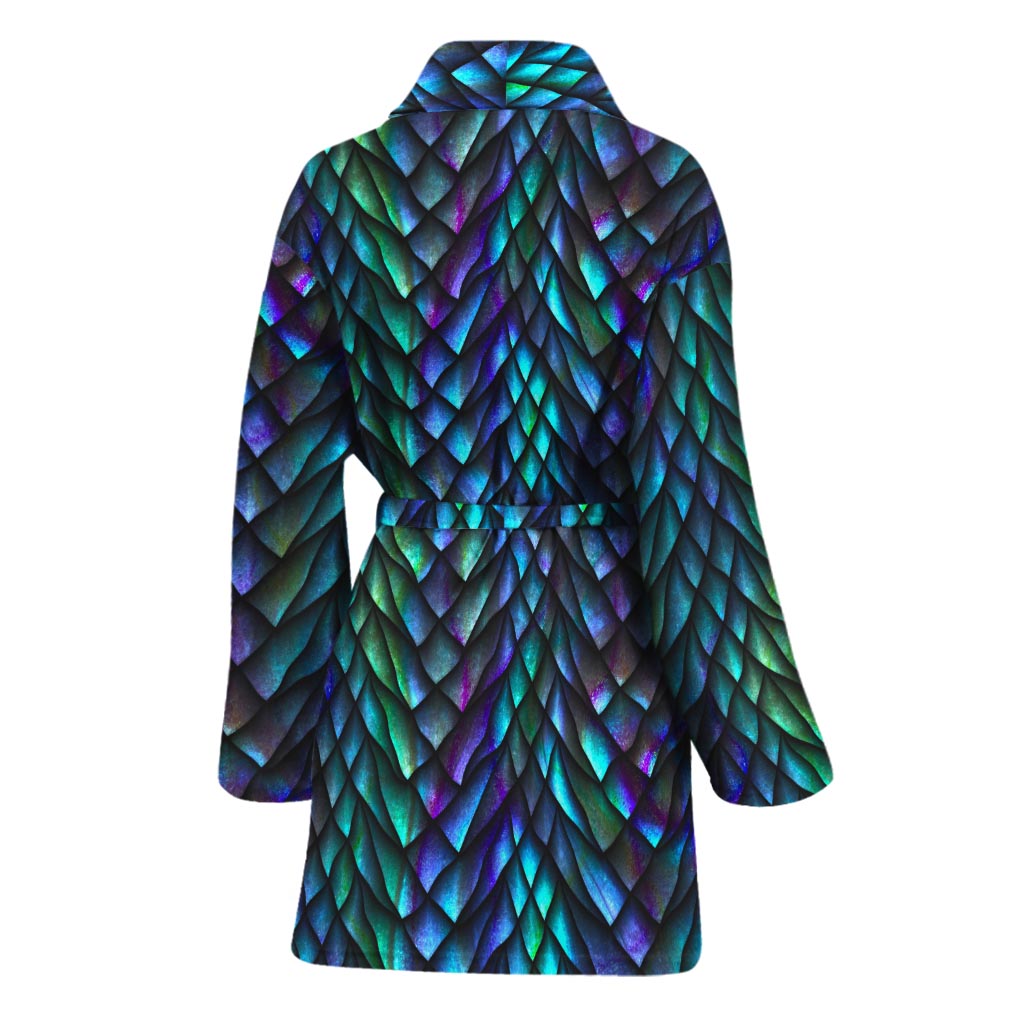 Turquoise Dragon Scales Pattern Print Women's Bathrobe