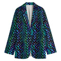Turquoise Dragon Scales Pattern Print Women's Blazer