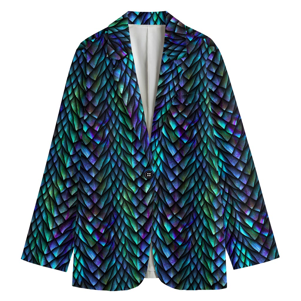 Turquoise Dragon Scales Pattern Print Women's Blazer