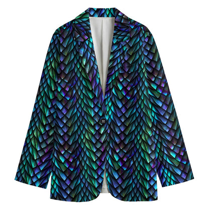 Turquoise Dragon Scales Pattern Print Women's Blazer
