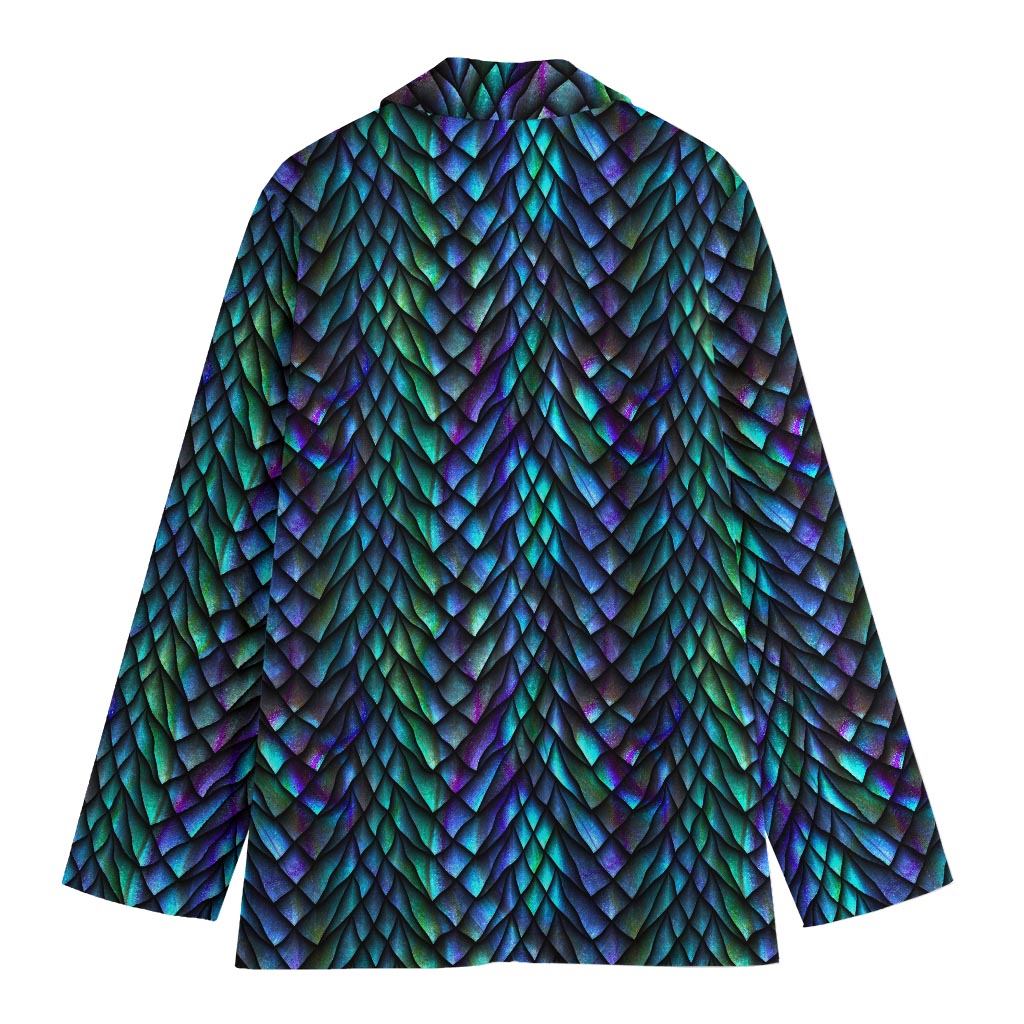 Turquoise Dragon Scales Pattern Print Women's Blazer