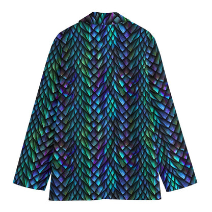Turquoise Dragon Scales Pattern Print Women's Blazer