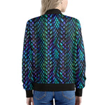 Turquoise Dragon Scales Pattern Print Women's Bomber Jacket