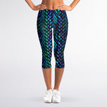 Turquoise Dragon Scales Pattern Print Women's Capri Leggings
