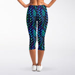 Turquoise Dragon Scales Pattern Print Women's Capri Leggings