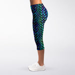 Turquoise Dragon Scales Pattern Print Women's Capri Leggings