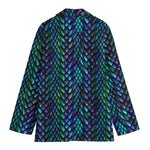 Turquoise Dragon Scales Pattern Print Women's Cotton Blazer