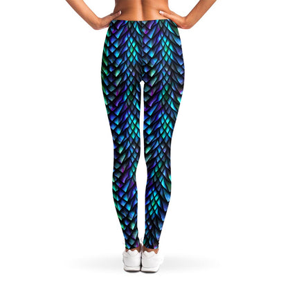 Turquoise Dragon Scales Pattern Print Women's Leggings