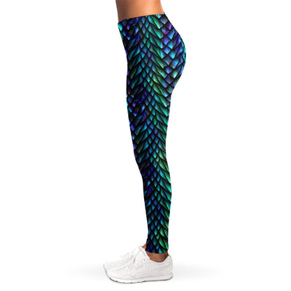 Turquoise Dragon Scales Pattern Print Women's Leggings
