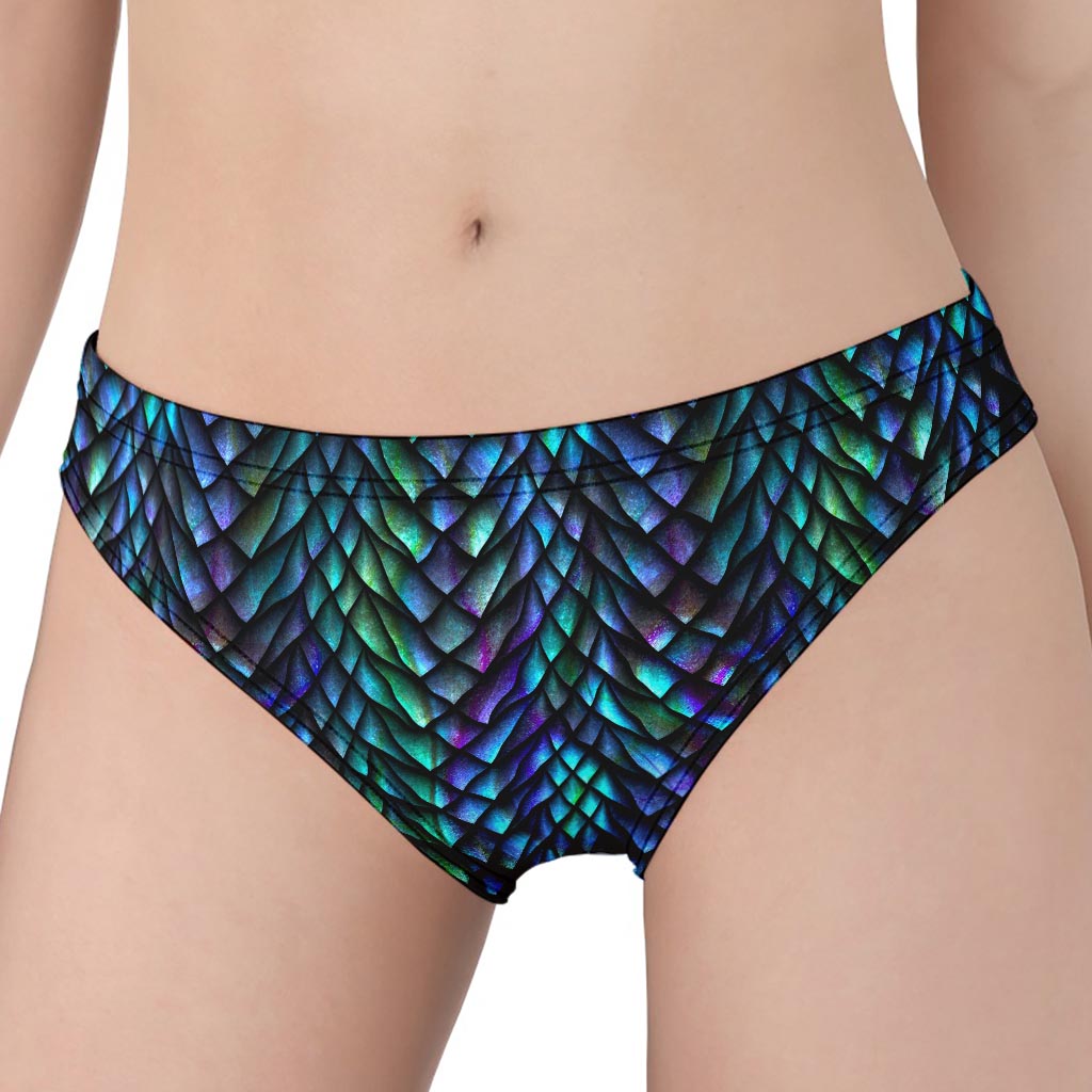 Turquoise Dragon Scales Pattern Print Women's Panties