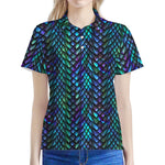 Turquoise Dragon Scales Pattern Print Women's Polo Shirt
