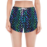 Turquoise Dragon Scales Pattern Print Women's Split Running Shorts