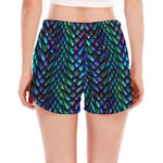 Turquoise Dragon Scales Pattern Print Women's Split Running Shorts