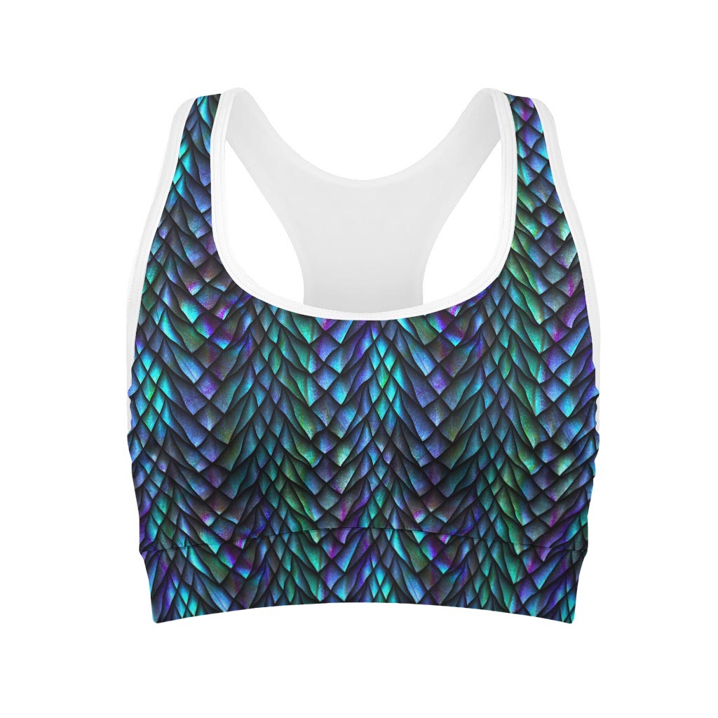 Turquoise Dragon Scales Pattern Print Women's Sports Bra