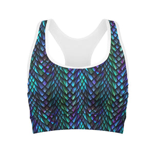 Turquoise Dragon Scales Pattern Print Women's Sports Bra
