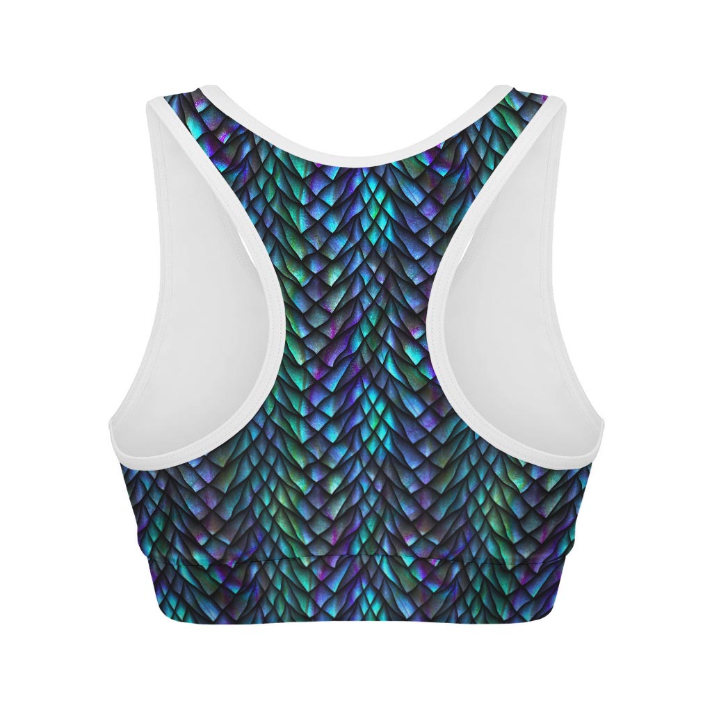 Turquoise Dragon Scales Pattern Print Women's Sports Bra