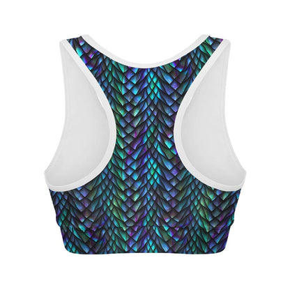 Turquoise Dragon Scales Pattern Print Women's Sports Bra